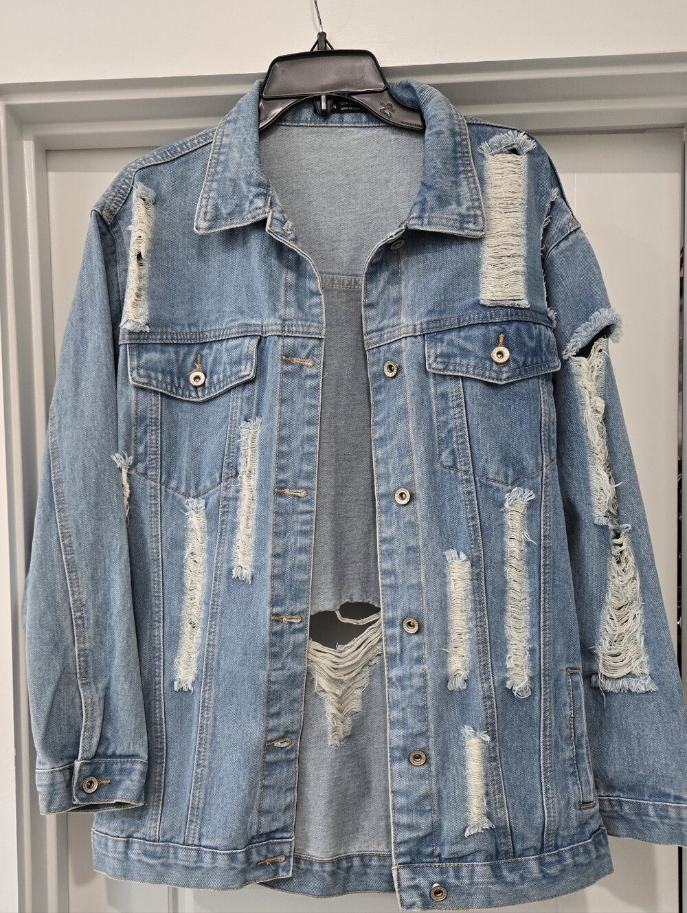 SHEIN Oversized Distressed Light Blue Denim Jacket